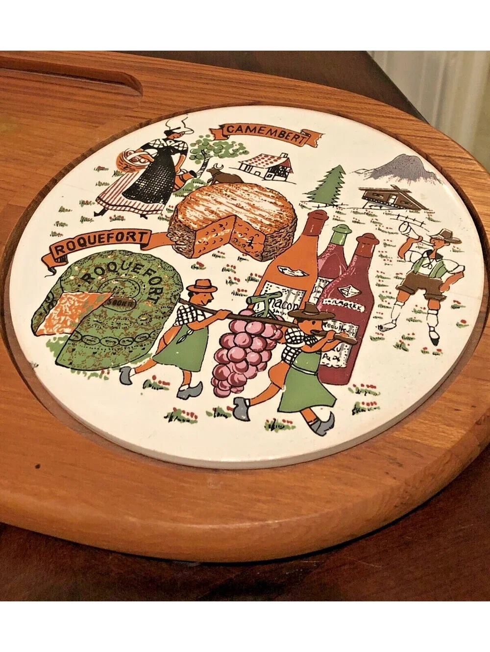 Vintage Dolphin Teakwood Wooden Cheese and Cracker Olives Charcuterie Board Tray